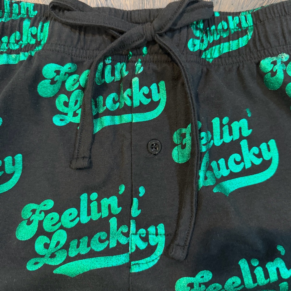 Mad Engine “Feelin’ Lucky” Graphic Jogger Lounge Pants Black Green Size L - Picture 9 of 9